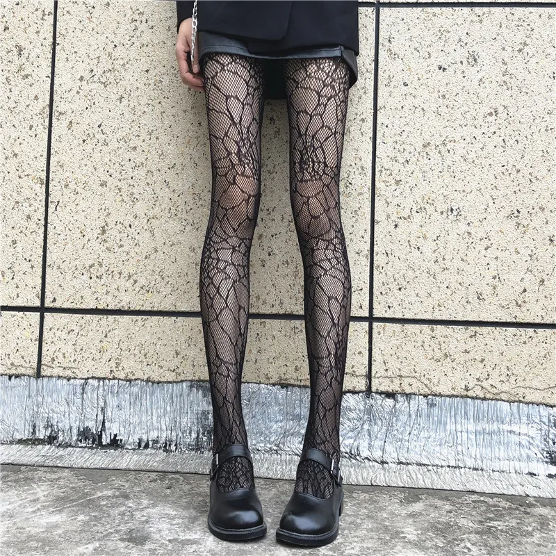 Gothic Women Black Mesh Fishnet Pantyhose Spider Web Patterned Tights  Stockings