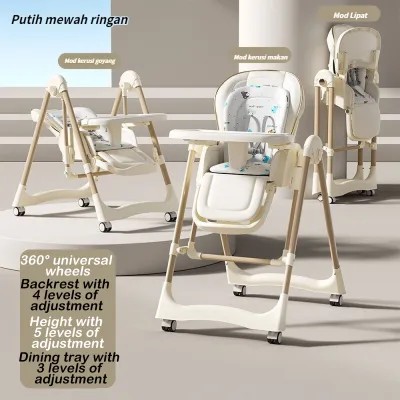 Beige Kids Dining Chair Multifunctional Foldable & Rocking Chair for Babies and Toddlers with Adjustable Features