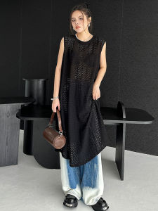 XITAO Hollow Out Sleeveless Solid Color Dress O-neck Loose Casual All-match Pullover Simplicity Women Line Dress DMJ4117
