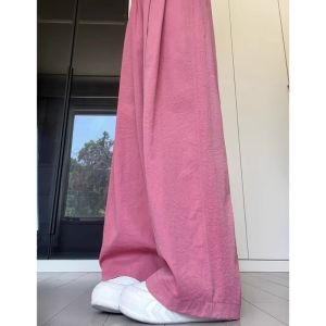 COD树莓粉冰丝山本裤女夏季薄款高腰显瘦休闲裤小个子宽松垂感阔腿裤2026新品
