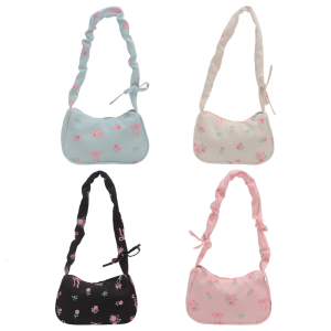 Women Underarm Bag Large Capacity Shoulder Bag Fashion Commuting Bag Floral Printed Handbag Pleated Armpit Bag