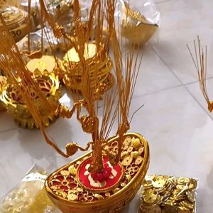 Set trọn bộ nguyên liệu làm cây cành vàng lá ngọc gốc thỏi vàng long phụng sum vầy size đại