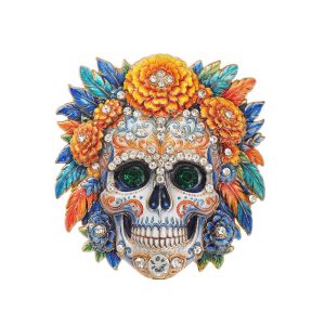 SINGLE Rhinestone Skull Brooch Enamel Floral Design Hallowmas Lapel Pin Fashion Accessories Lovely Skeleton Face Floral Skull Badge Pin Halloween