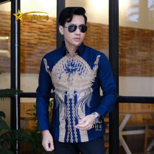 Batik Sang Bintang. Kemeja Batik Pria Lengan Panjang. Warna Biru. Full Furing. Motif Marmer Kaisar