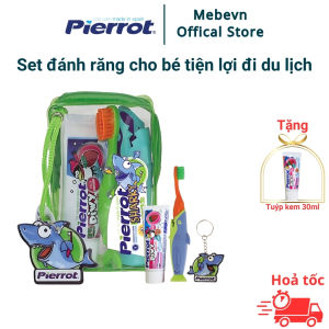 [Voucher 10% toàn gian] Bộ kit kem đánh răng hữu cơ cho bé nuốt được Pierrot Châu Âu túi tiện lợi cho bé từ 2 tuổi trở lên