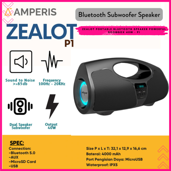 cod Zealot Portable Bluetooth Speaker Powerful Boombox 40W - P1 / speaker bluetooth full bass aktif full bass besar mini full bass subwoofer / speaker portable 20 12 15 8 inch full bass super wireless woofer 12 / amplifier power speaker full bass subwoofe