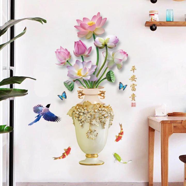 Decal dán tường bình hoa sen SK9328. Dễ dàng thi công và tháo bỏ phù hợp dán trên tất cả các bề mặt nhẵn mịn