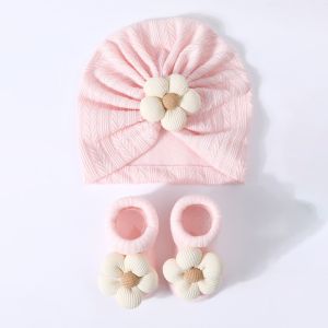 Q-1151 STORE Soft Cotton Infant Turban Hat Socks Set Elastic Flower Hat Sock Set Cute Breathable Baby Headscarf Hat Newborn Supplies