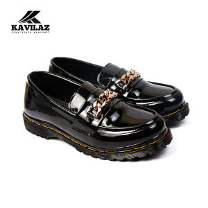 KAVILAZ true style yourself Sepatu Wanita Flat Loafer Slop Docmart Black Glossy Formal Kerja Kantor Kode Z13