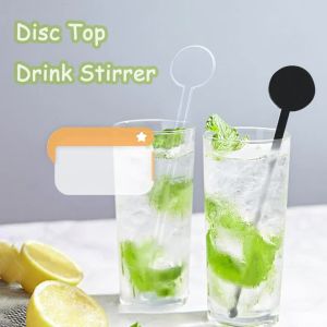 100Pcs Cocktail Swizzle Sticks 7 Inches Disposible Plastic Disc Top Drink Stirrers Black Drinks Mixing Rod for Coffee Milk Cocktail Whiskey Beverage Bar (Black)