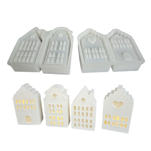 4 Grid House Shaped Tealight Holder Mold Flexible Silicone Atmosphere Lamp Mold Gypsum Mould Making Tool