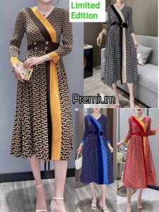 ASH110076 DRESS TUNIK PLISKET BAHAN SATIN SILK MOTIF RANTAI IMPORT PREMIUM FASHION WANITA