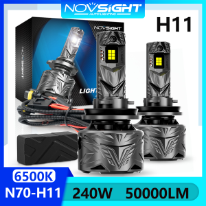 2 bóng Novsight N70 6500K Đèn LED siêu sáng ô tô H11 ED Bóng đèn pha Đèn sương mù chùm tia thấp cao 240W 50000LM Cắm và chạy với dây nịt được giải mã Bảo hành 1 năm Miễn phí vận chuyển