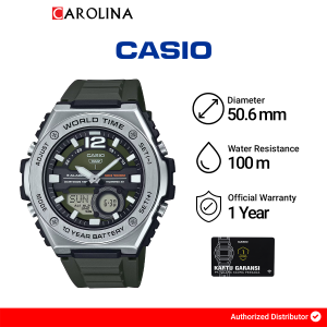 Jam Tangan Pria Casio MWQ-100-3A Green Dial Green Resin Band