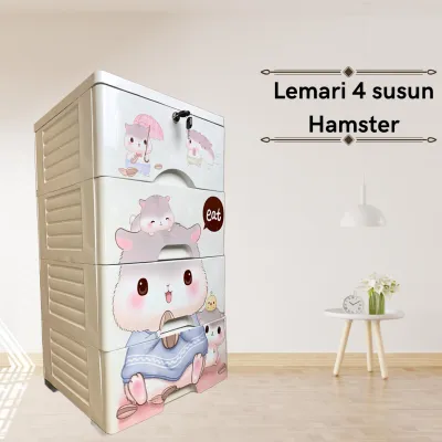 Lemari Laci Anak Karakter Lucu 5 & 4 Susun Putih Minimalis dengan Kunci Penyimpanan Baju Bayi Portable