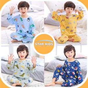 Baju Tidur Anak Laki-Laki 1 Set Piyama Anak Cowok Korea Lengan Panjang Bahan Katun Import 3-7 tahun - KC1A2