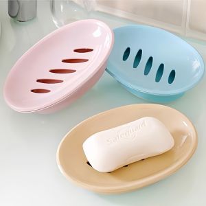 Double Layer Plastic Soap Dish with Cover Drain Box for Bathroom Travel Household Storage Organizer