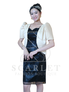 Set Modern filipiniana beige bolero with piña inner dress