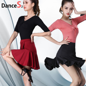 Womens Latin Dance Skirt Ballroom Rumba Ruffles Skirts Wrap Dancewear Costume Stage Performamnce Skirts