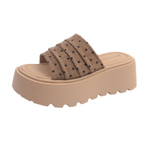 [Free Shipping] Thick-soled high-heeled pleated polka dot slip-on sandals for women 2026 summer new height-increasing fashion sandals