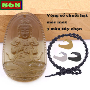 Mặt dây chuyền Phật Đại nhật như lai đá obsidian 2.2 x 3.6 cm 3.2 x 5 cm kèm vòng cổ hạt chuỗi đá đen + móc inox Phật bản mệnh