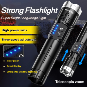 ⚡Outdoor Lighting⚡ Portable Waterproof Zoom Flashlight Strong Light Telescopic Zoom Battery Type-C Charging Daily Carry for Camping Hiking and Night Riding