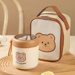 Bình Ủ Cháo Dear Little Bear Inox 304 Hình Gấu Tặng Kèm Túi Giữ Nhiệt Cho BéDân Văn Phòng Mang Cơm Canh