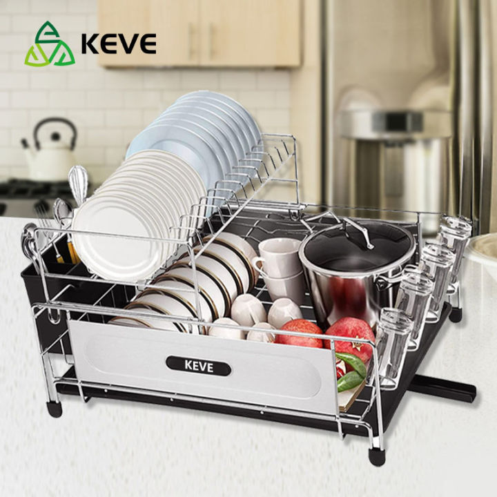 KEVE High quality Dish Rack with Drainer Plates Organizer Rack Dishes Draining Rack Kitchen Racks Organizer Lazada PH