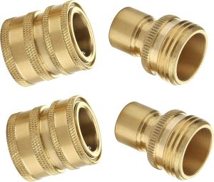 M MINGLE Garden Hose Quick Connect Fittings 3/4 Inch GHT Solid Brass Quick Connector Set 2-Pack