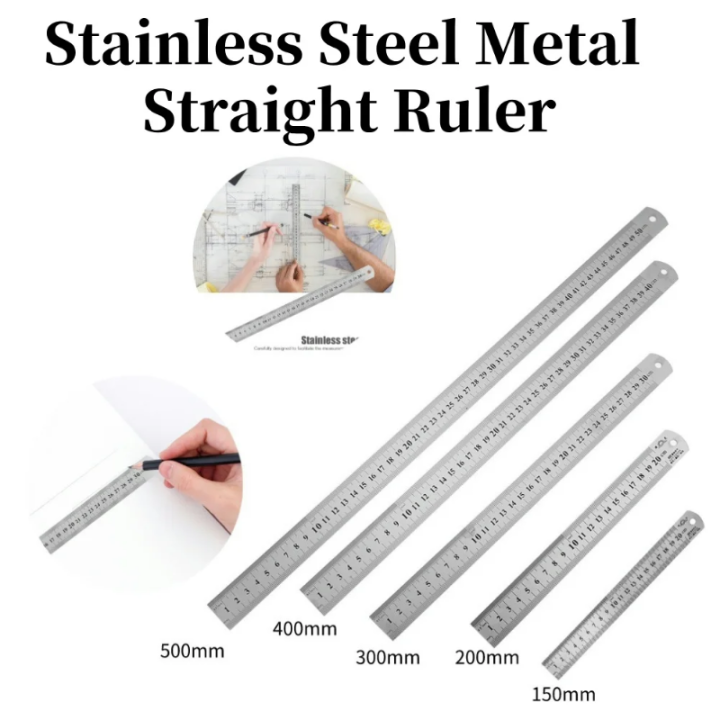 thumbnail image 2 of 5-Pack 15cm / 6 Inch Stainless Steel Metal Ruler - Precision Double Sided 2 of 5