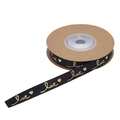 (10yards/roll) 1cm2.5cm Valentines Day Gold Foil Printed Love Heart Satin Ribbons for Gift WrappingDIY Craft Material