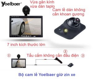 Camera lề kèm màn hình to 7 inch YOELBAER góc rộng tự lắp zin xe không cần đấu điện khoan đục MAN1C7IN