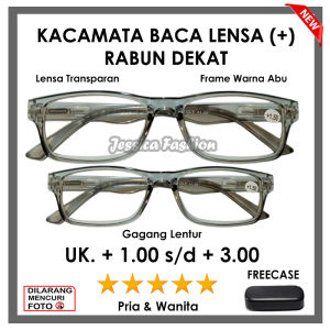 NEW - FREE CASE - Model Terbaru Gaya Kekinian - Kacamata Baca Lensa Plus Rabun Dekat Pria/Wanita - KACAMATA FRAME ABU - ABU Ready Ukuran (+)1.00 s/d (+)3.00