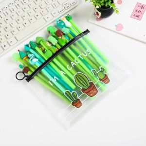 EFHL0078 Pena Karakter Set Pouch Isi 20 Pcs Tempat Pensil Transparan Zipper Bag