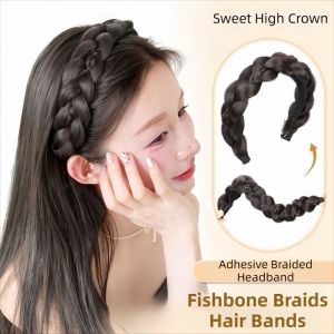 SUTONGXUE Mũ đội đầu Tóc giả băng đô tết Có thể điều chỉnh Tổng hợp Dây buộc tóc tết xương cá Thời trang Dài Vòng đầu retro dành cho phụ nữ