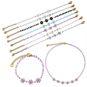 CANICECA Elegant Flower Crystal Beaded Chain Adjustable Length 400+60mm/160+40mm DIY Jewelry Making Findings Trendy Lobster Clasps Stainless Steel Necklace for Women