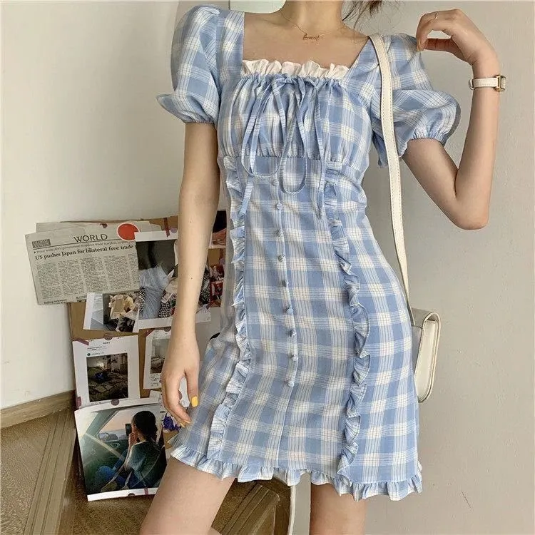 COD New Korean Fashion Style Blue Women Bodycon Mini Dress Short Sleeve  Casual Party Sexy Summer Dresses