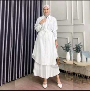 IXORA Tunik Long Basic Crinkle Airflow Busui Kancing Aktif Kekinian Atasan Wanita Muslimah Tunik Tali Pinggang Terbaru