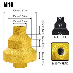 M10 M14 Thread 20-35-50mm Diamond Chamfer Drill Bit /Brazed Pagoda Step Drill Bit/Three-Step Reamer For Marble Tile Ceramic
