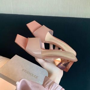 [Free Shipping] Crystal chunky heel square toe slip-on sandals for women new summer high-heeled transparent sandals for women