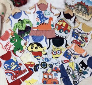 [XẢ KHO] COMBO 5  BỘ BA LỖ CHẤT COTTON CHO BÉ TRAI COOL NGẦU 8-12KG. BIBO BABY SHOP