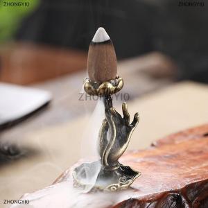 [COD] ZHONGYI0 Pure copper backflow incense Buddha hand lotus brass incense frame incense Zen tea ceremony table tea table furnishings