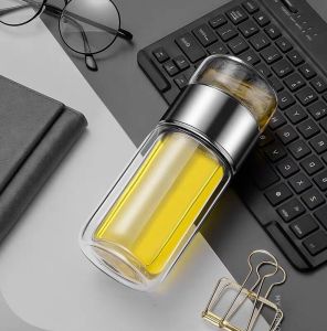🌈Men/Women Water Bottle Glass Bottle Tea Separator Infuser Brew Coffee Filter Bottle Free Double layer glass gift 茶水分离杯