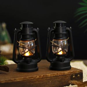 FULUPUGANG Retro LED Electronic Candle Light Creative Flameless Outdoor Hanging Small Lanterns Tealight with Hook Mini Square Night Lights Halloween Decor