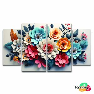 TENNESY Hiasan Dinding Aesthetic 1 Set Bunga 3D Tulip Paper Art 4 Panel Wall Decor Pajangan Kamar