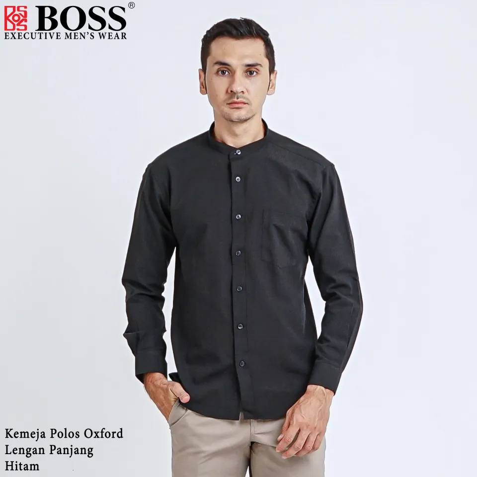 BOSS Kemeja Polos Basic Pria Oxford Shanghai Lengan Panjang Slim Fit OX  Hitam