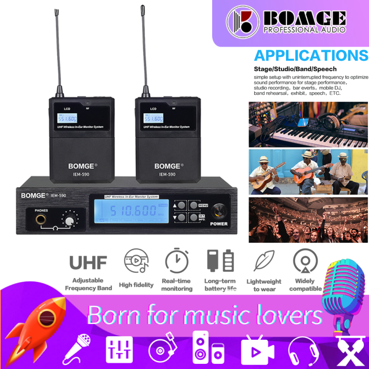 Audio Rack Iem BOMGE Pro UHF Stereo audio wireless in-ear monitoring system 180Ft ...