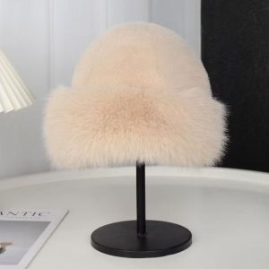 PERPE Warm Fluffy Fur Bucket Hat Thicken Cold Panama Cap  Cover Head Cap Winter Hat Women