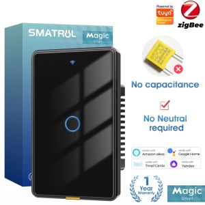 SMATRUL Tuya Zigbee Smart  Light Touch Switch No Neutral Wire Wall  Relay US 100-250v Voice App  Genie Alexa  Home No Capacitor Required
