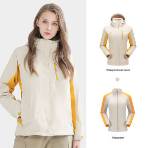 Cameljeans Outdoor Rainstorm Grade Waterproof Jacket for Women 3-in-1 Detachable Windproof jacket(2 piece)